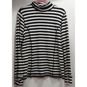Calvin Klein Performance Quick Dry L/S Black White Striped Turtleneck Large EUC